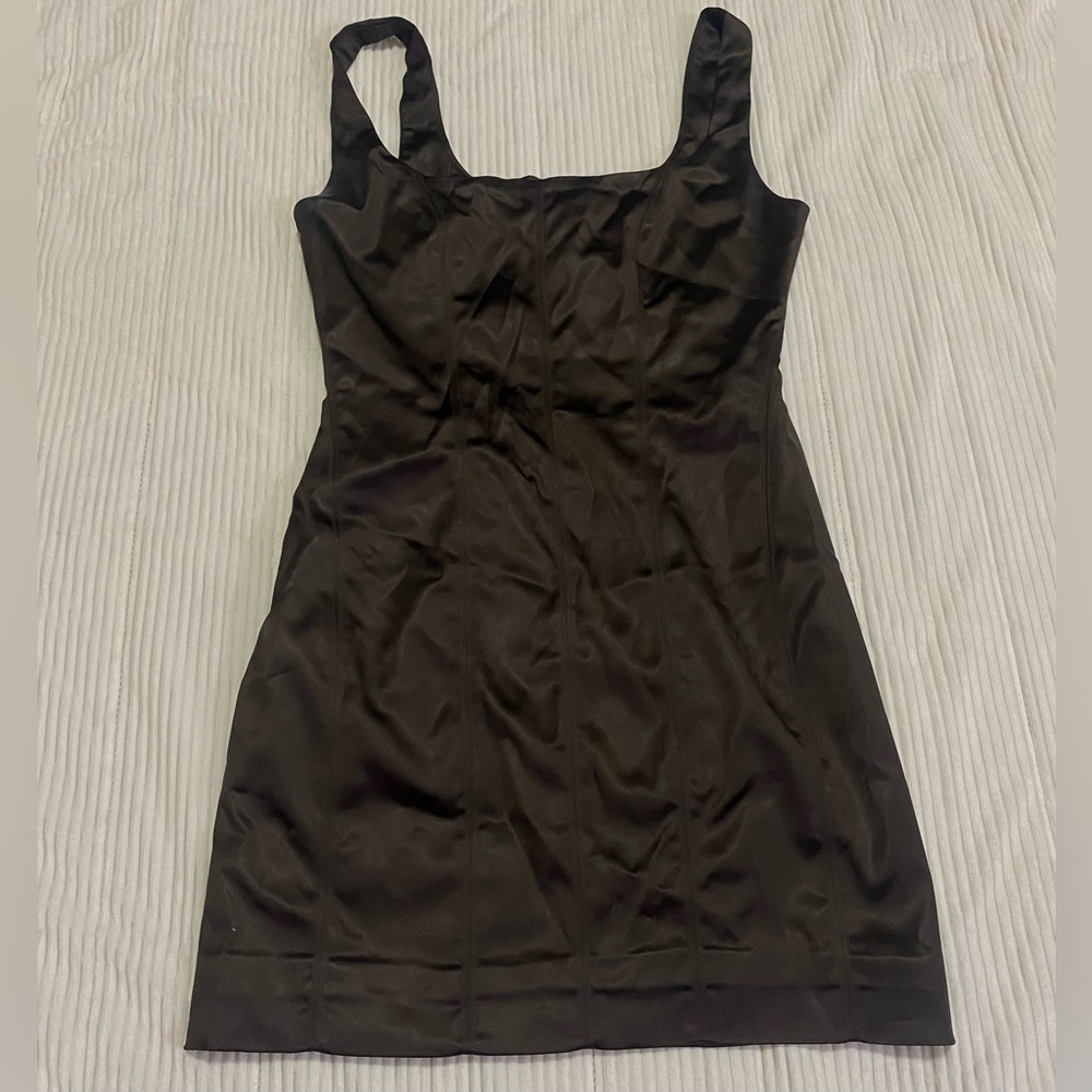 Ten By Babaton Brown Silk Body Con Mini Dress